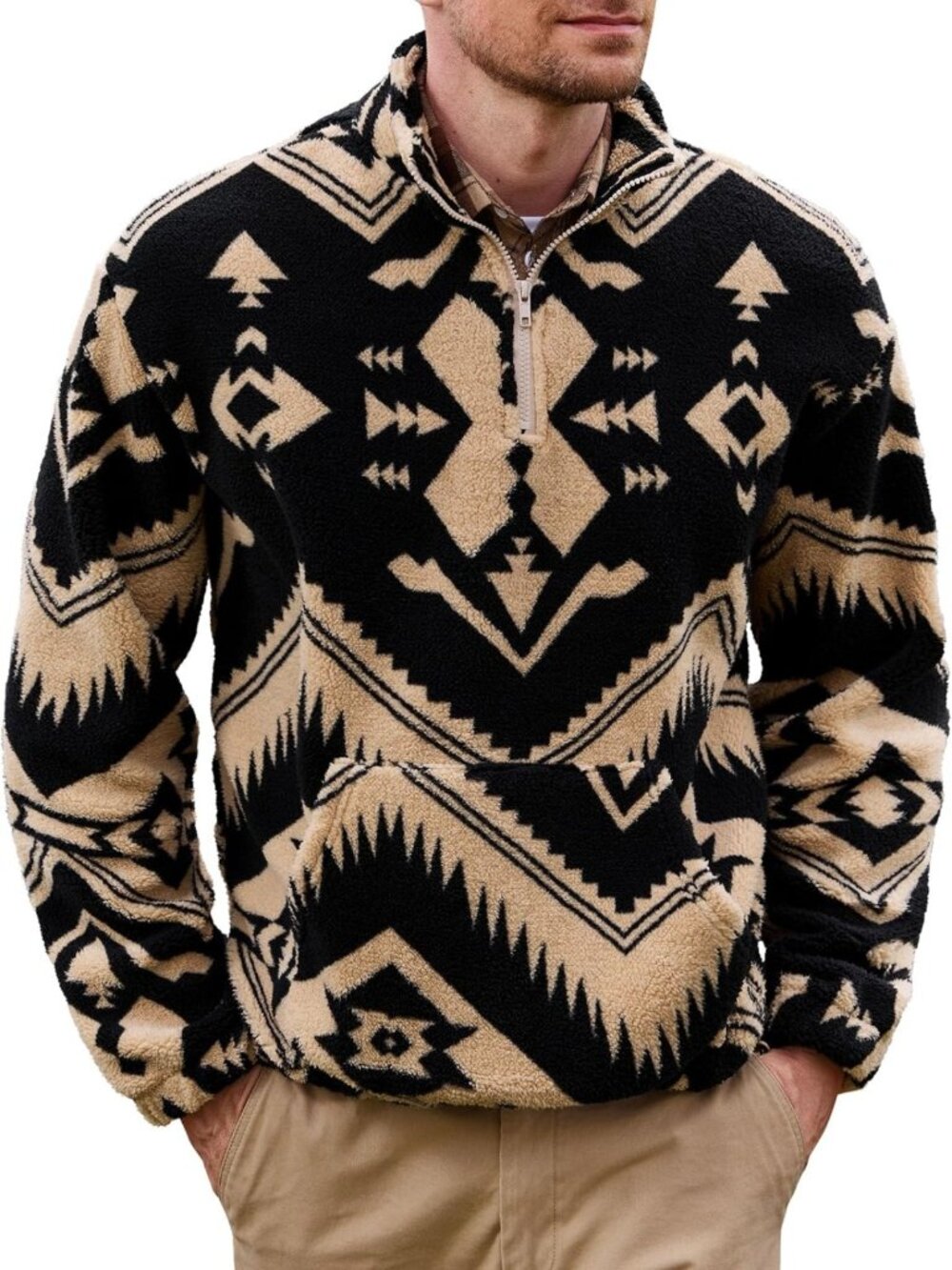 Tribal Aztec Quarter Zip Pullover Sweatshirt | Cozy Sherpa Unisex Top
